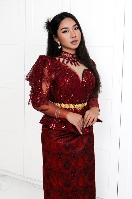 Queen of Hearts Set — Deep Ruby Lace Top + Lacework Skirt