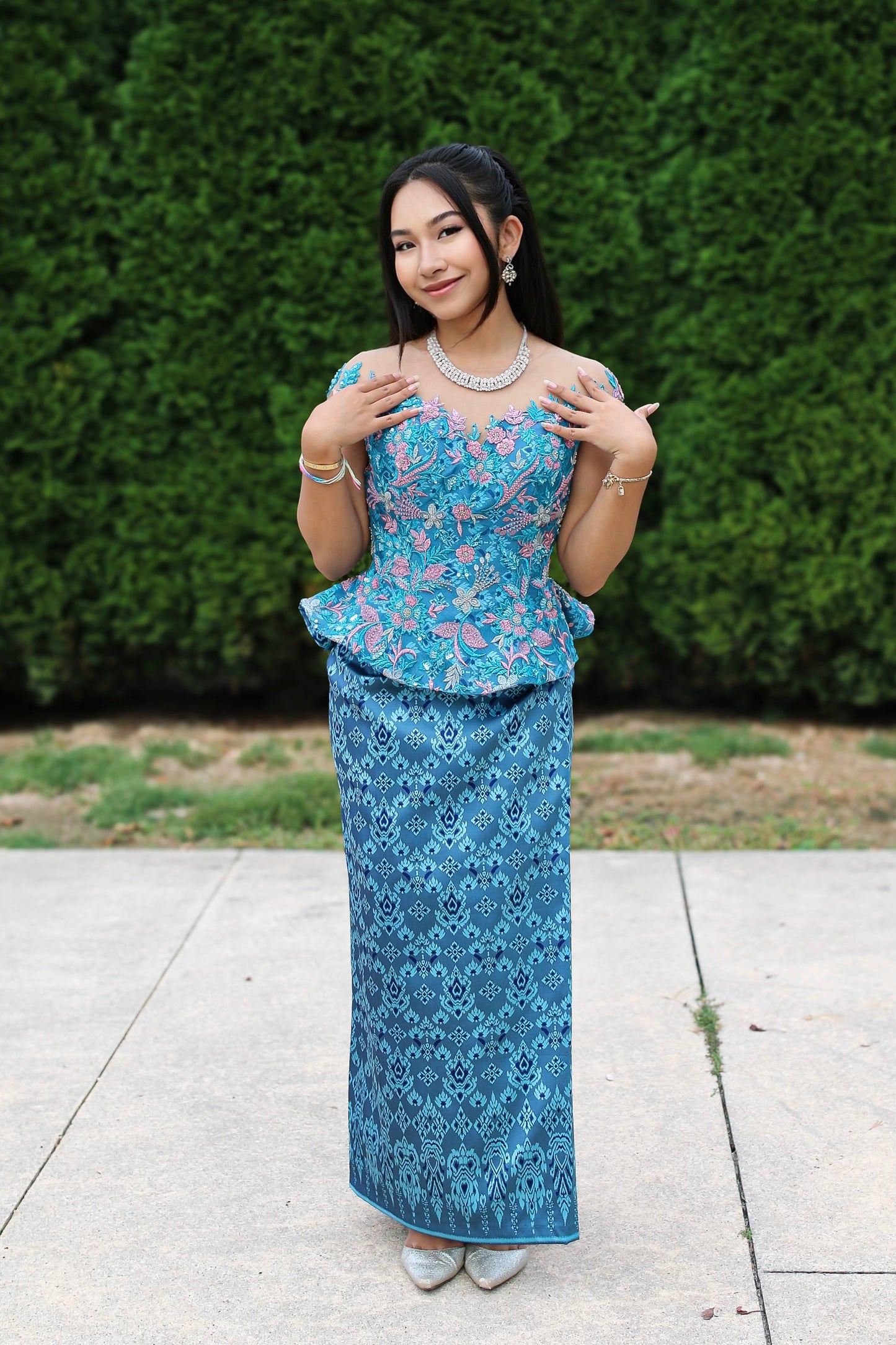 Oceana Lace Set — Blue Lace Top + Pattern Skirt