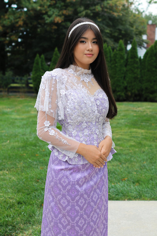 Iris Enchanté Set — Lavender Floral Top + Skirt
