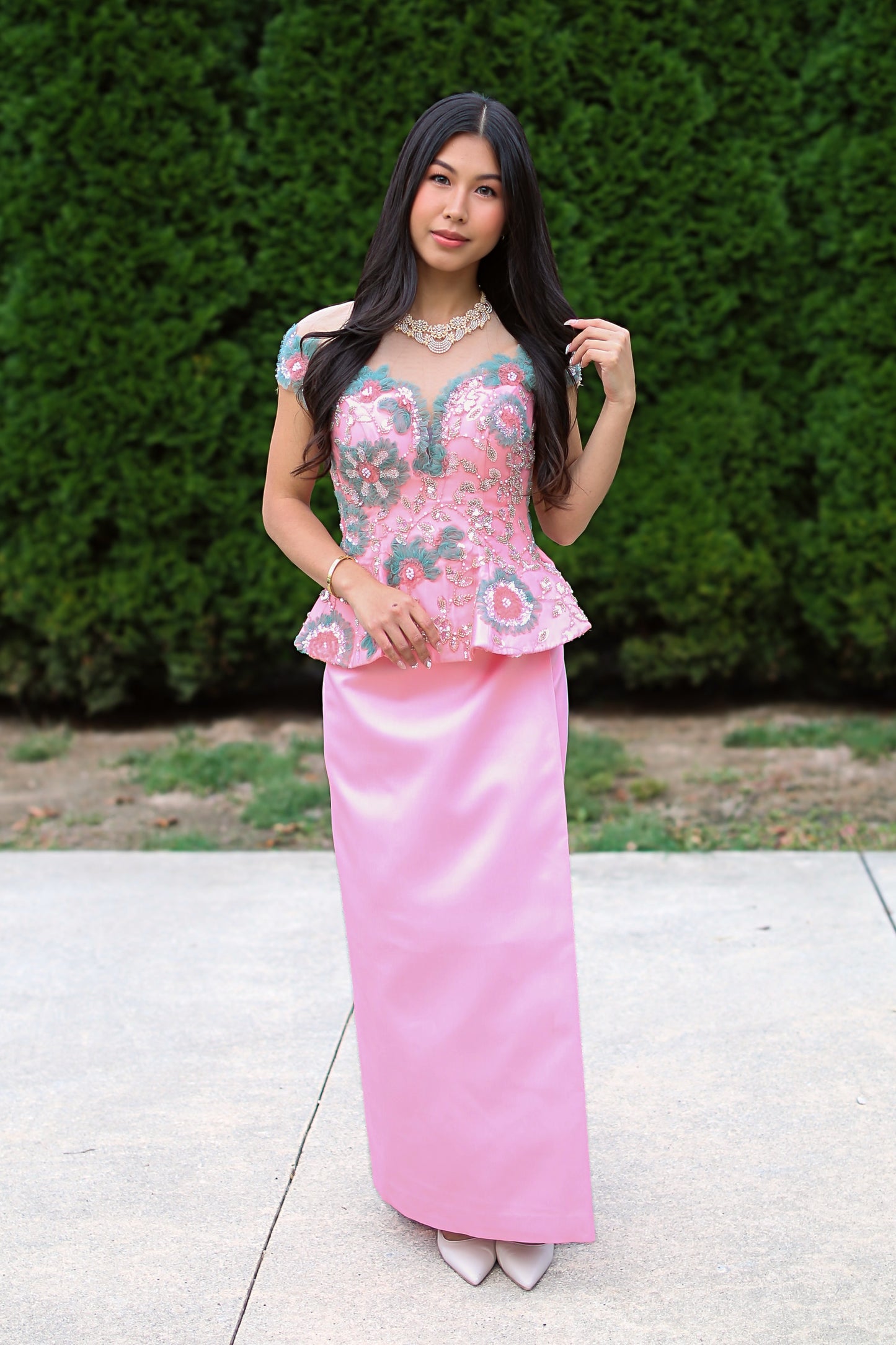Penelope Set — Petal-Pink Top + Blossom Skirt