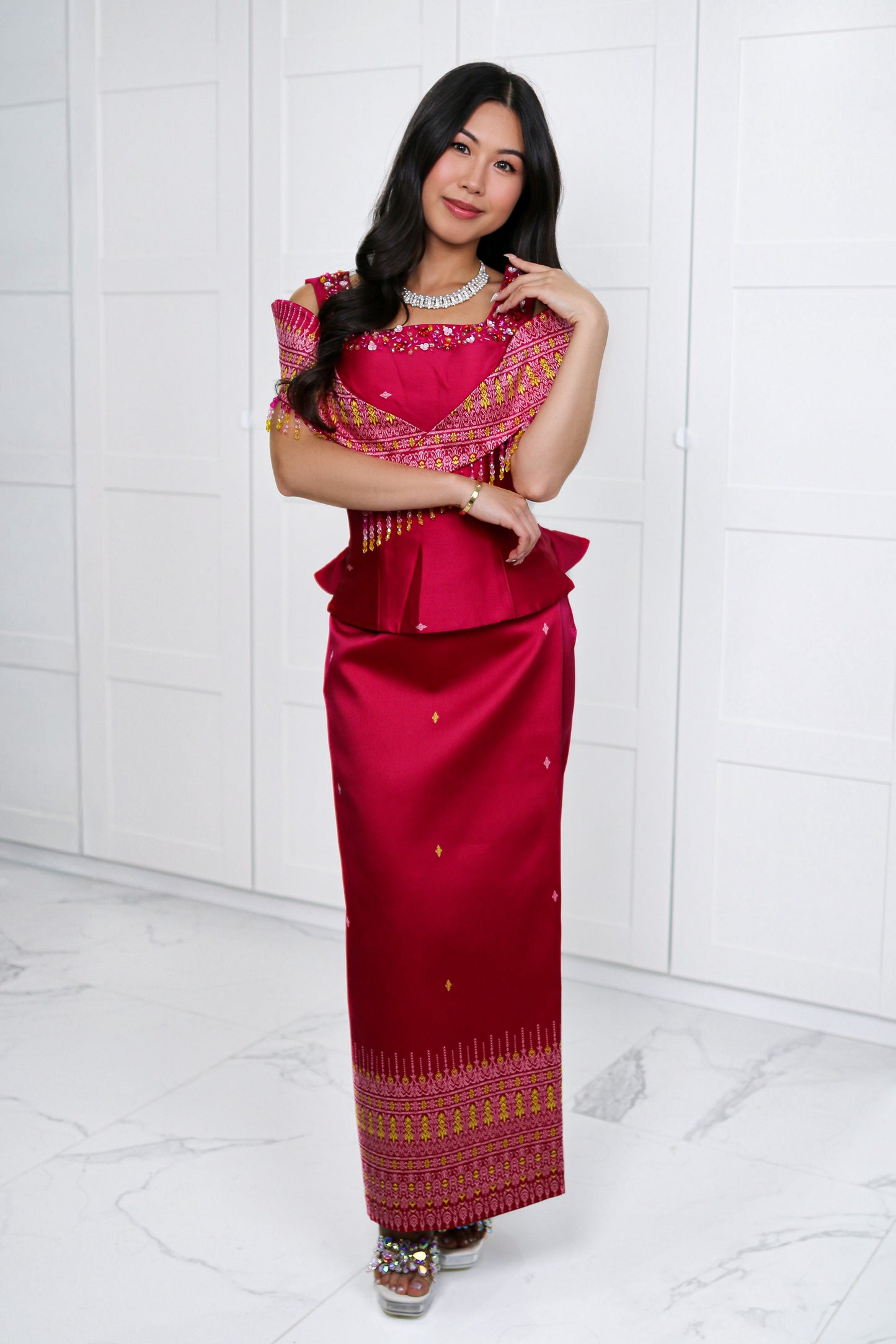 Daughter of Hearts Set — Rose-Crimson Top + Satin Skirt