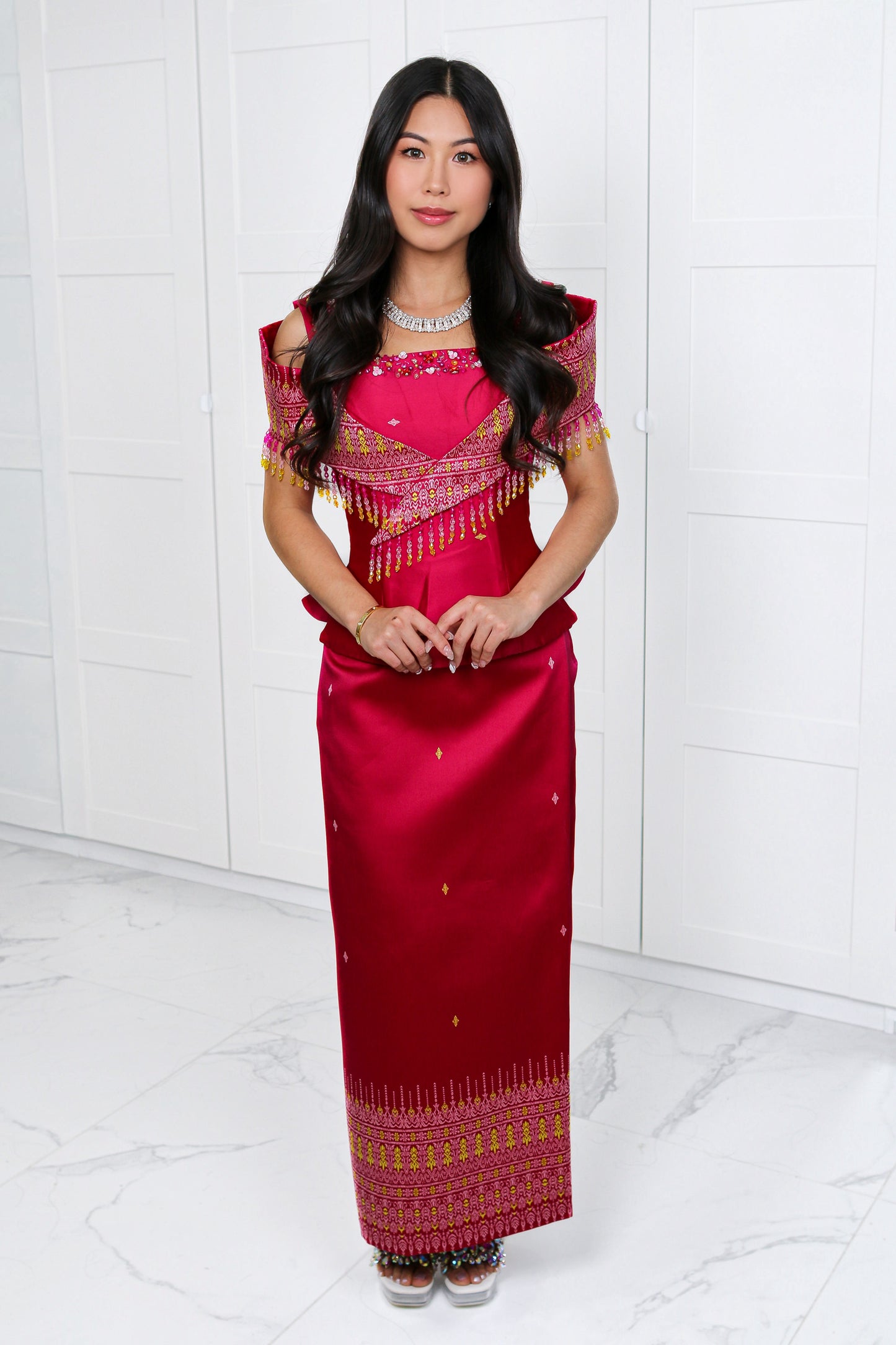 Daughter of Hearts Set — Rose-Crimson Top + Satin Skirt