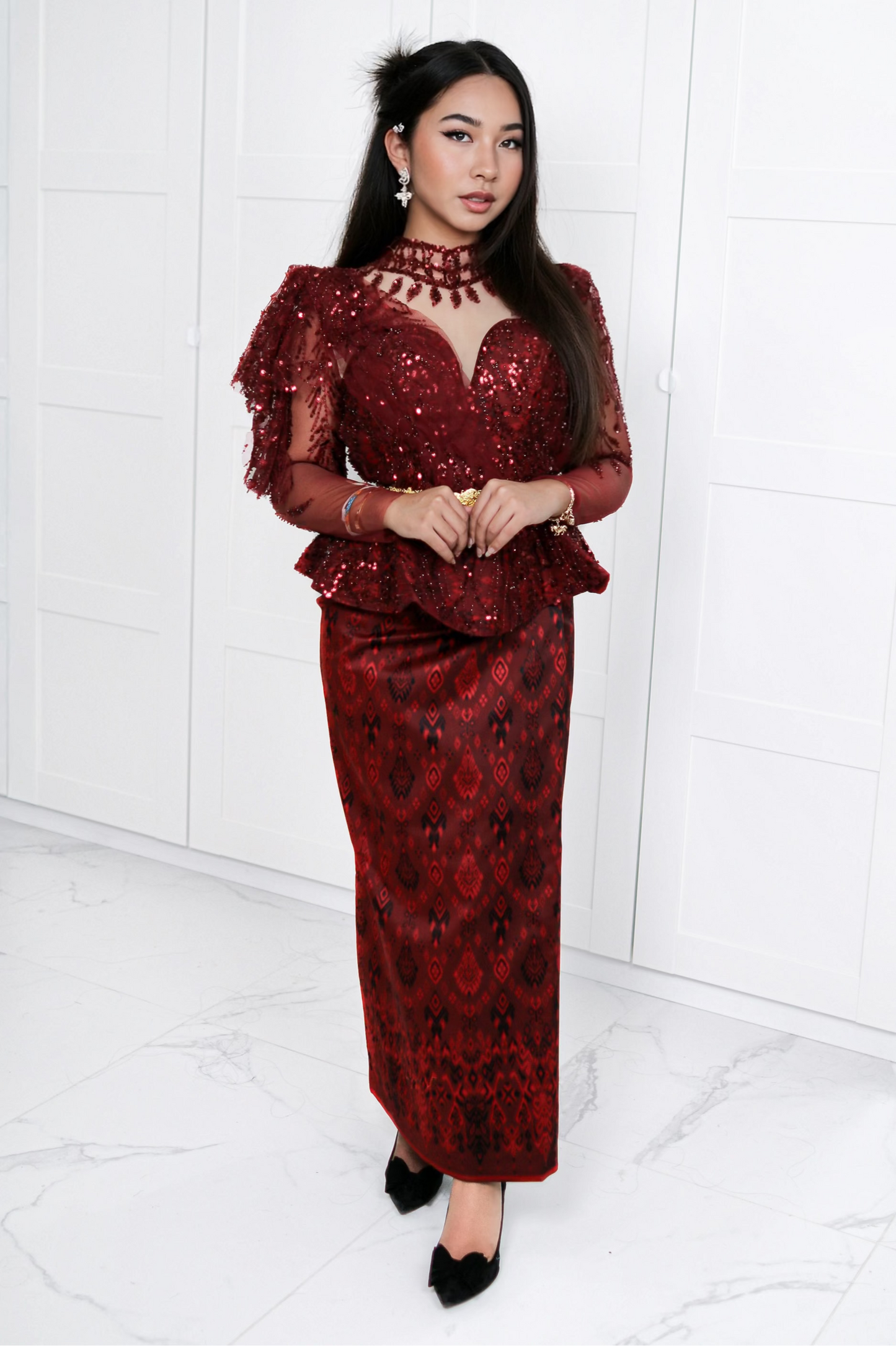 Queen of Hearts Set — Deep Ruby Lace Top + Lacework Skirt