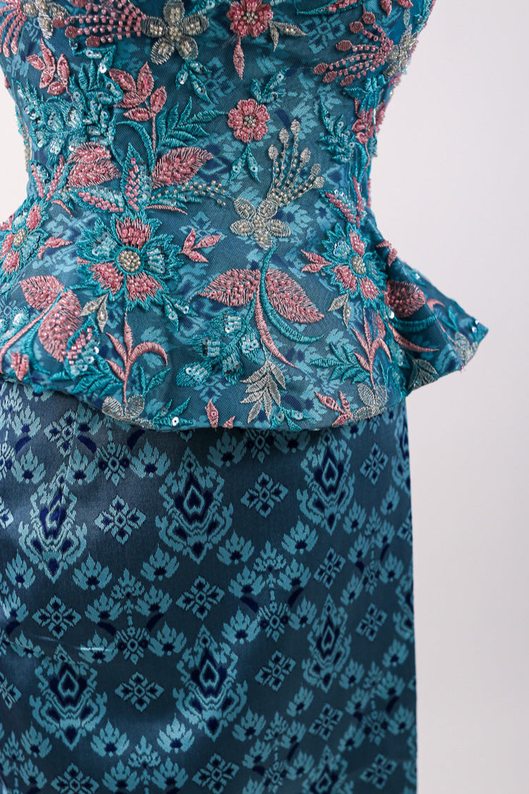 Oceana Lace Set — Blue Lace Top + Pattern Skirt