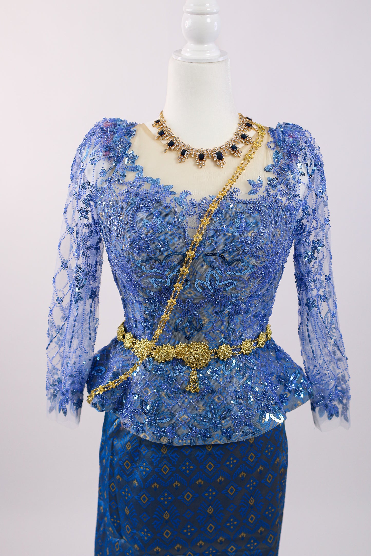 Celeste Set — Blue Lace Top + Pattern Skirt