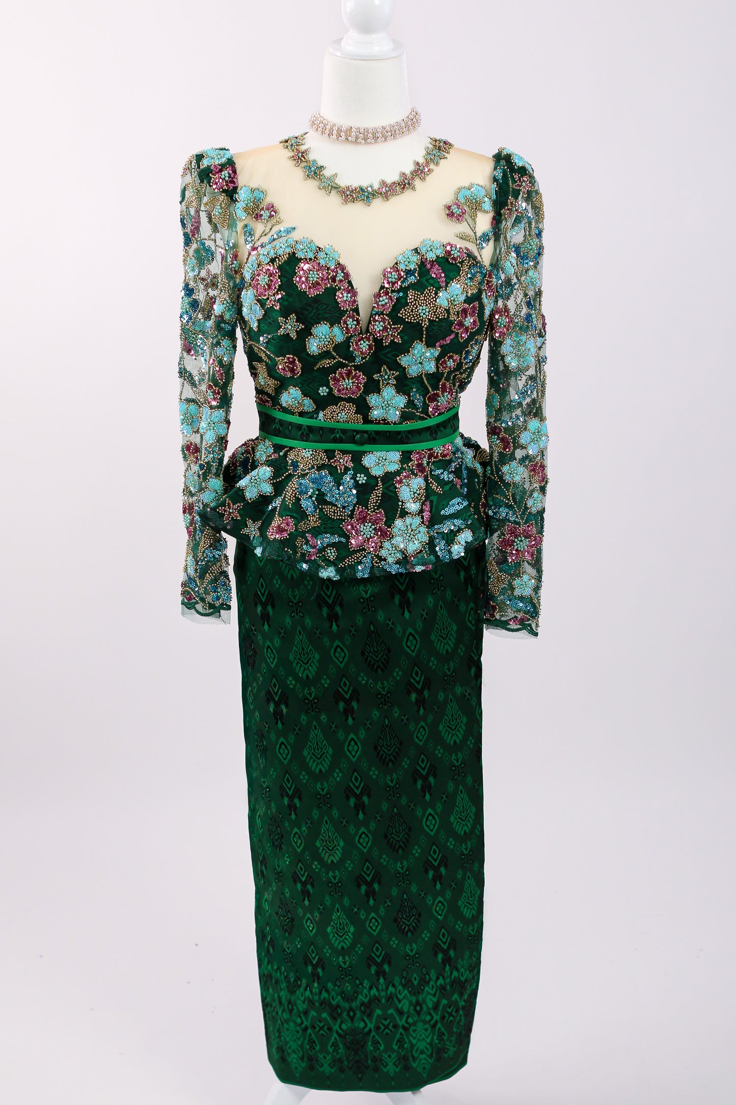 Garden of Eve Set — Green Floral Top + Pattern Skirt
