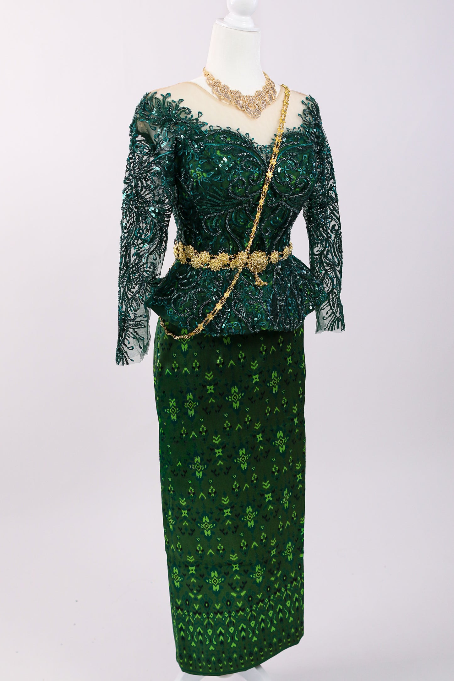 Aria Forest Set — Emerald Lace Top + Pattern Skirt