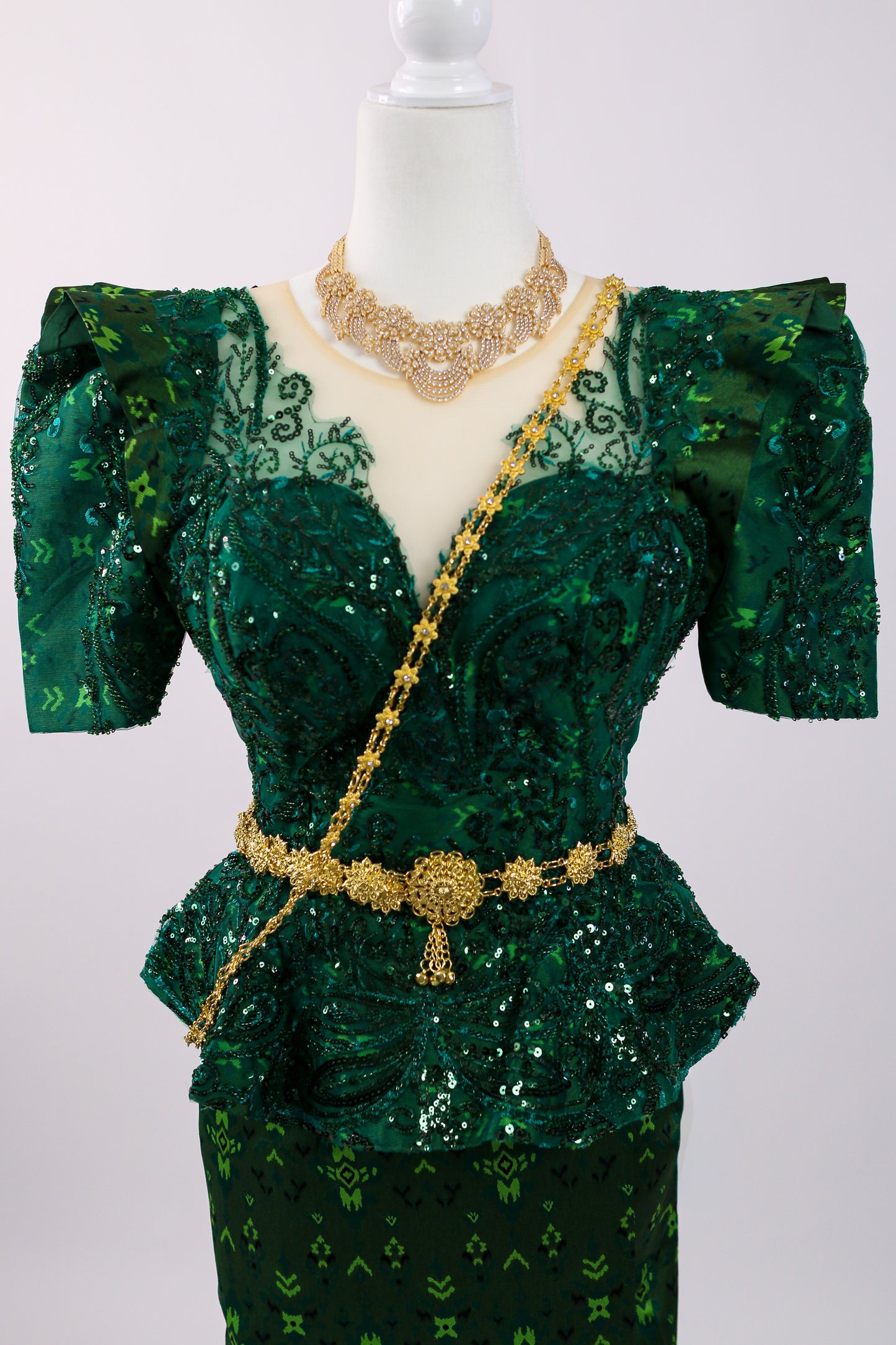 Cypress Set — Green Beaded Top + Pattern Skirt