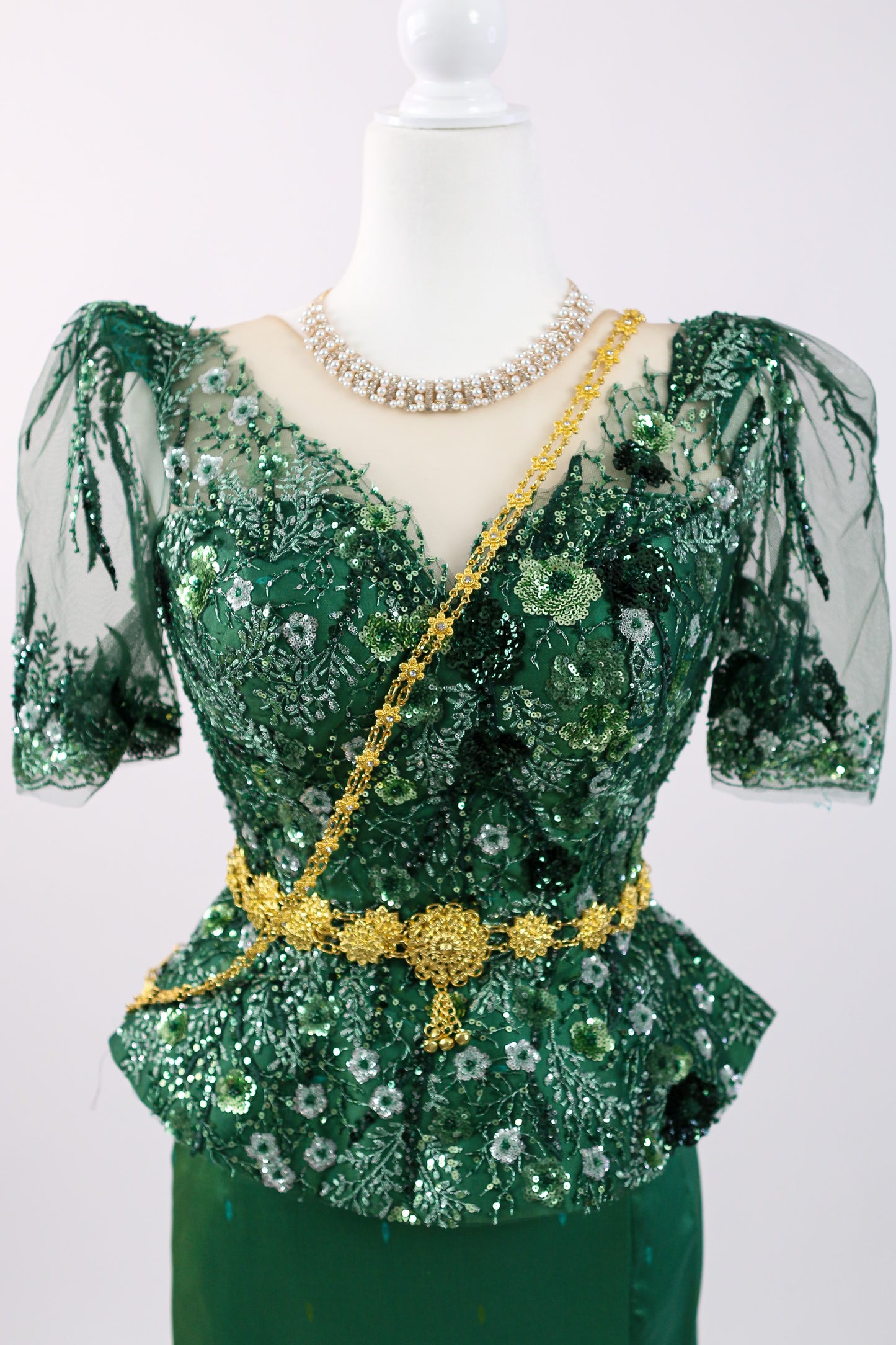 Jade Tempest Set — Green Beaded Top + Ombre Skirt