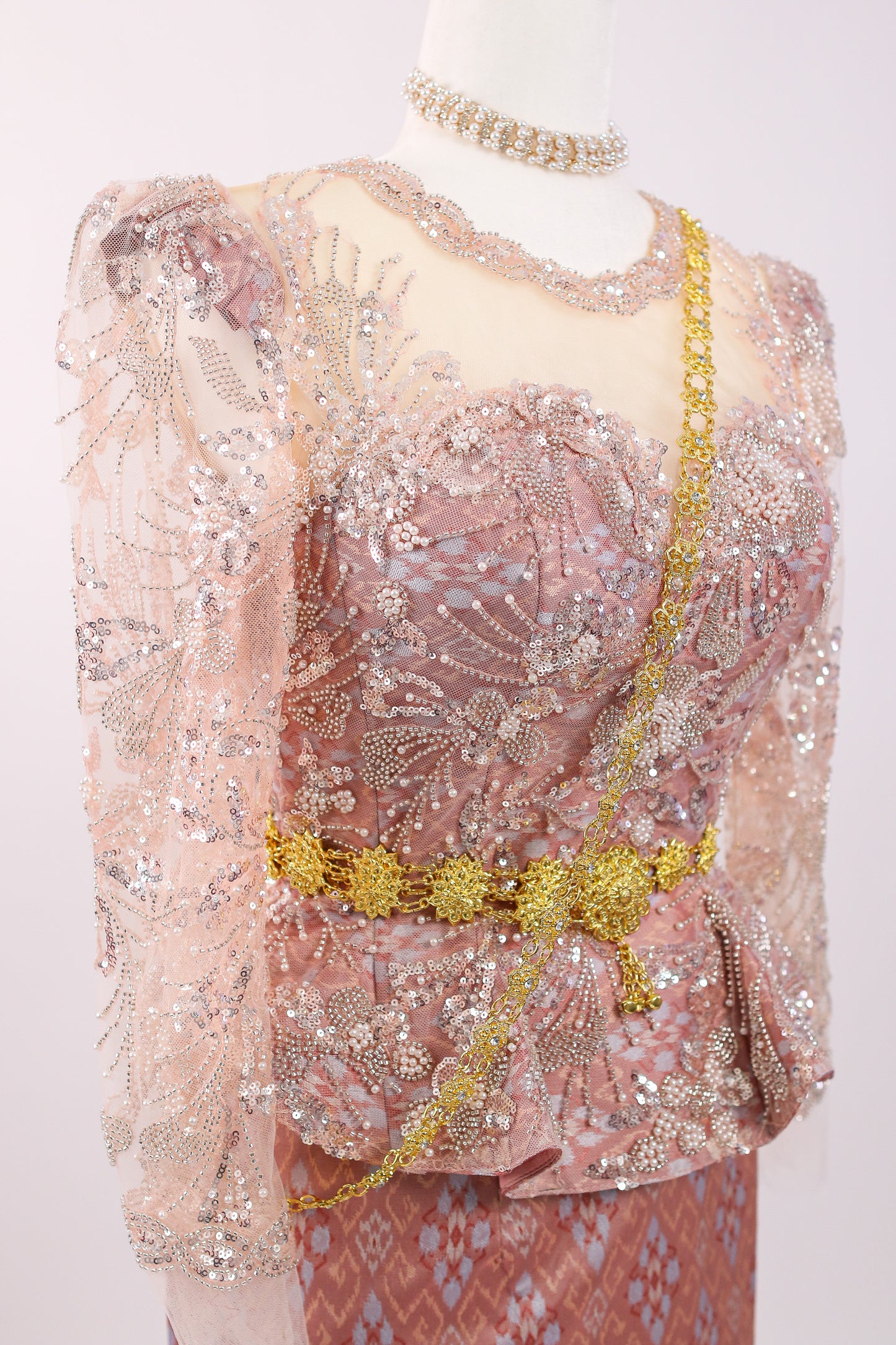Blush Champagne Set — Pink Lace Top + Pattern Skirt