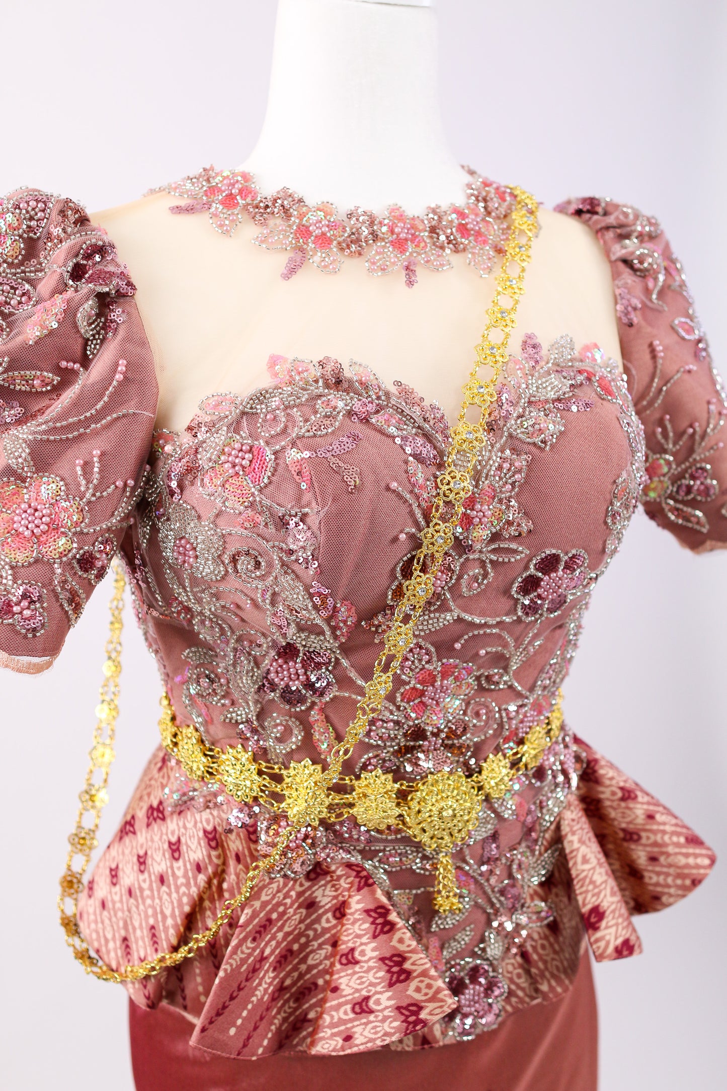 Rosé Set — Pink Beaded Top + Pattern Skirt