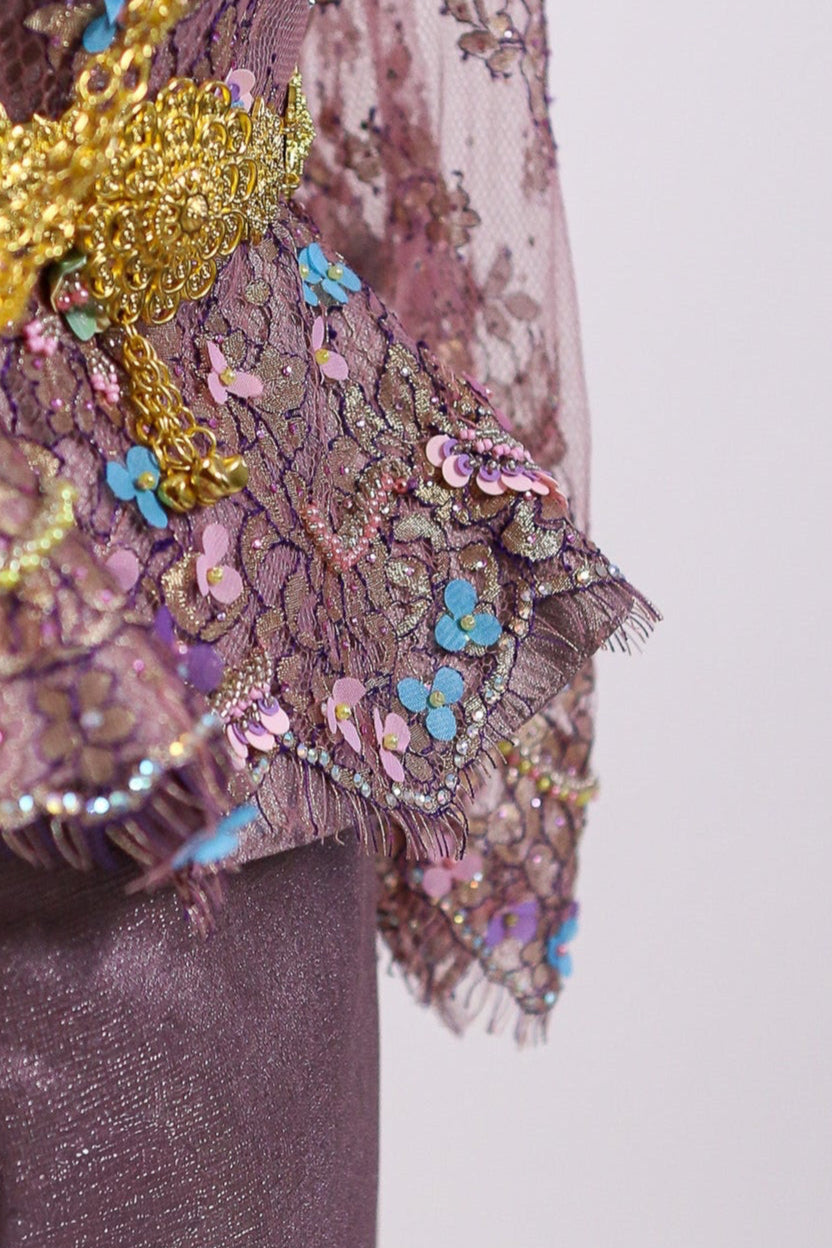 Iris Lace Set — Purple Beaded Top + Sleek Skirt
