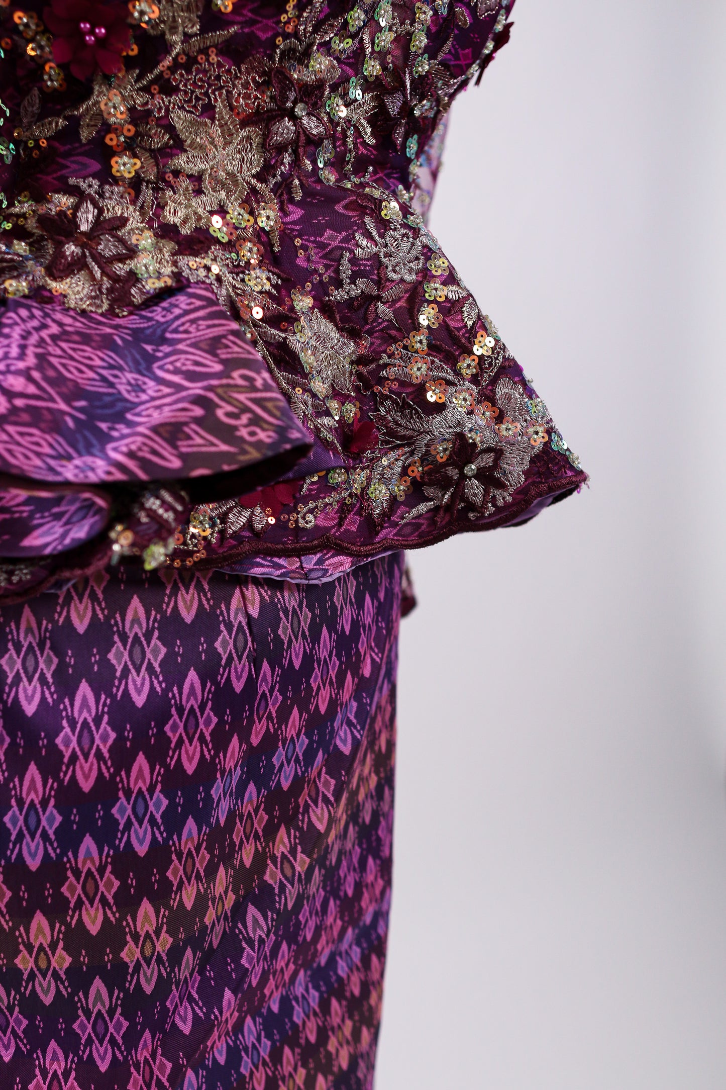 Magenta Plum Set — Deep Purple Lace Top + Geometric Skirt