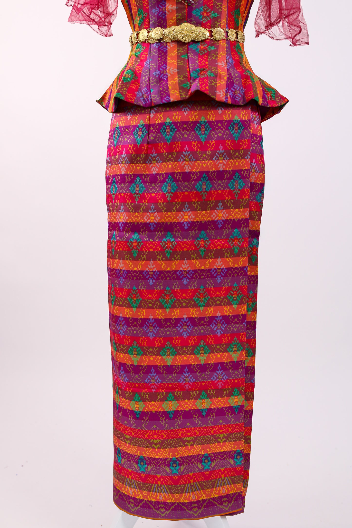 Firecracker Lace Set — Pink-Trim Red Lace Top + Stripe Skirt