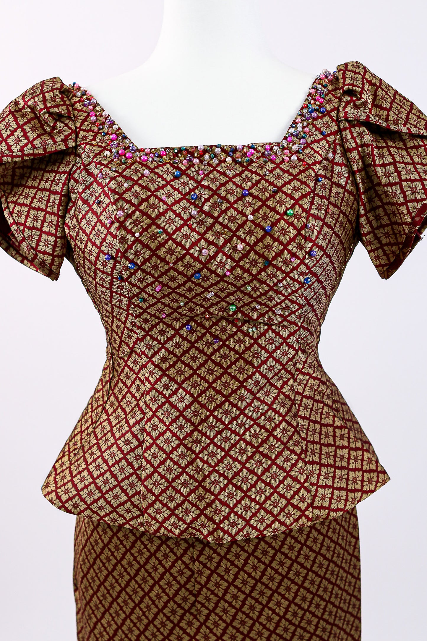 Maroon Royale Set — Brocade Top + Pattern Skirt