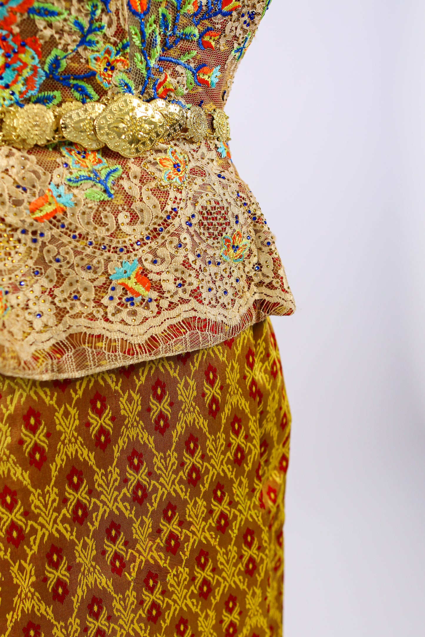 Sovann Muse Set — Gold Beaded Top + Pattern Skirt