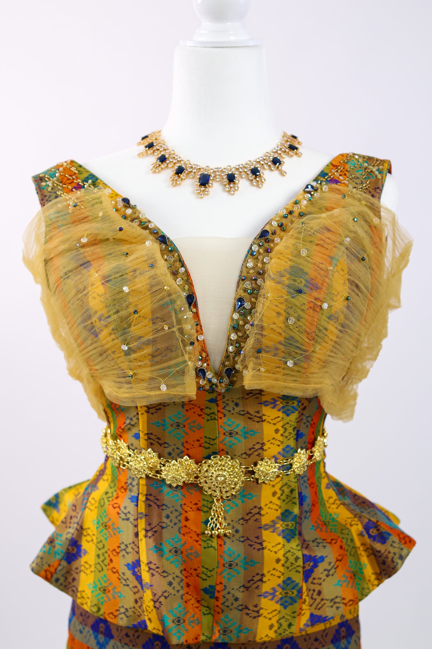 Goldleaf Set — Ruffle Sleeve Top + Multi-Stripe Skirt
