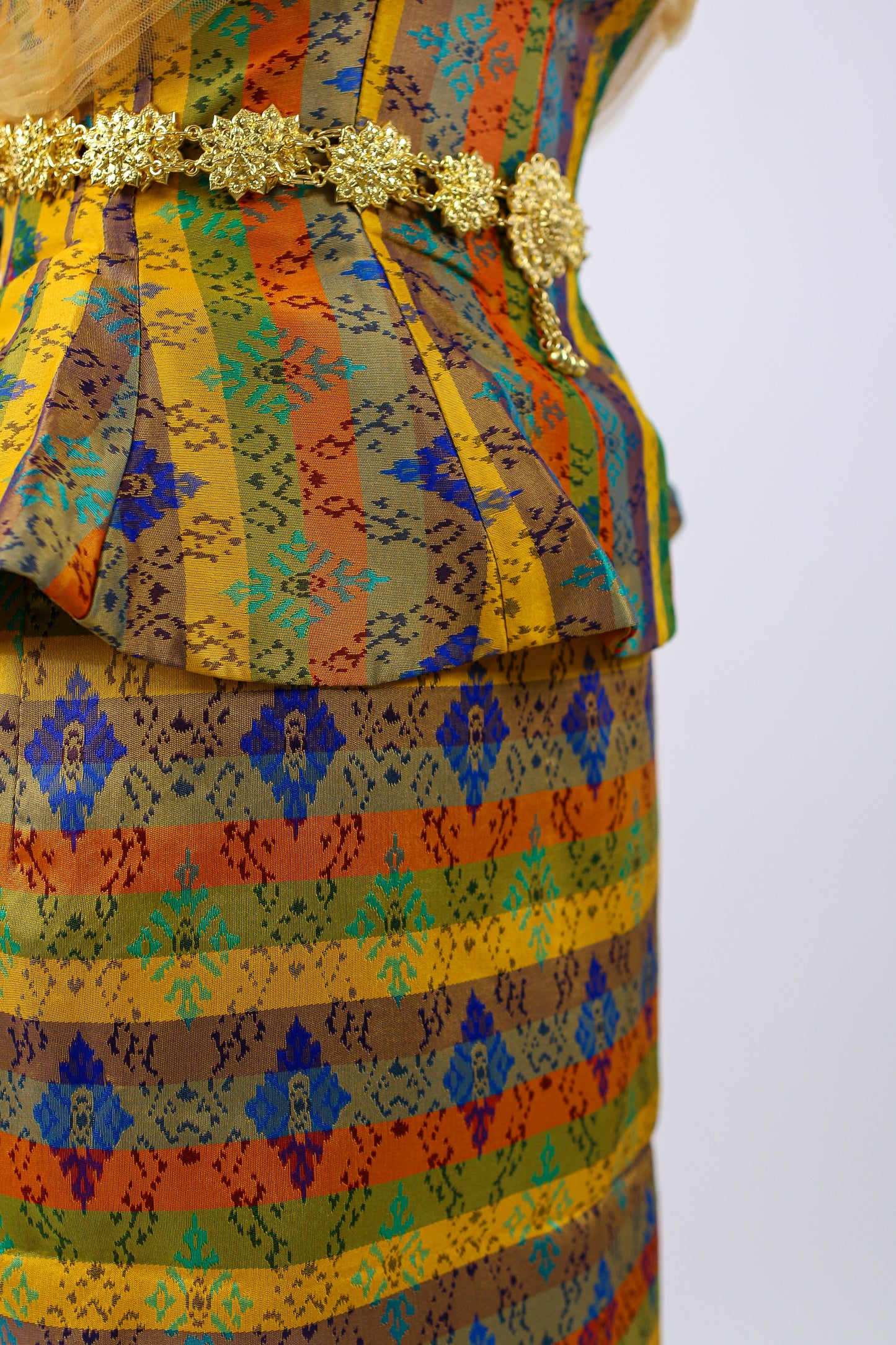 Goldleaf Set — Ruffle Sleeve Top + Multi-Stripe Skirt