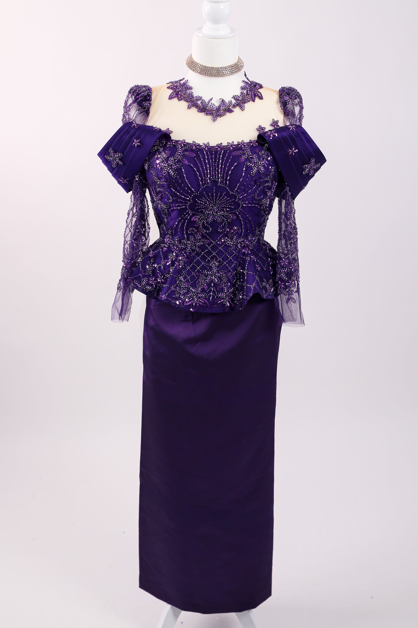 Aurora Set — Deep Purple Beaded Top + Sleek Skirt