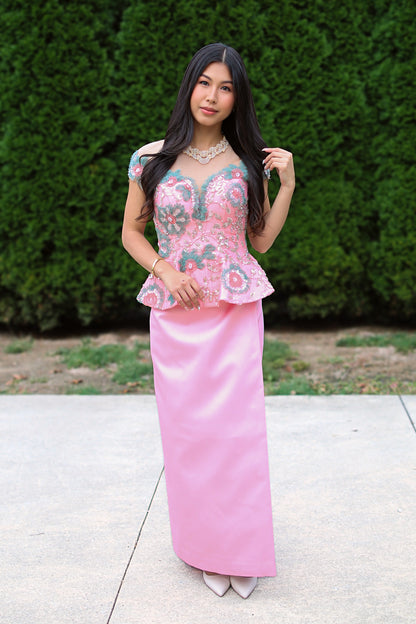 Penelope Set — Petal-Pink Top + Blossom Skirt