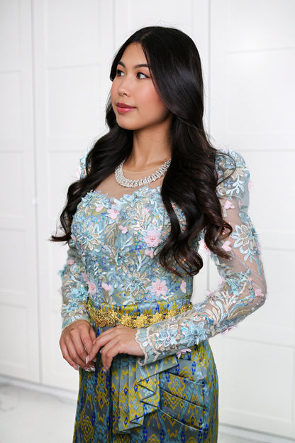 Tiana’s Bayou Bloom — Jade Top + Golden-Green Skirt