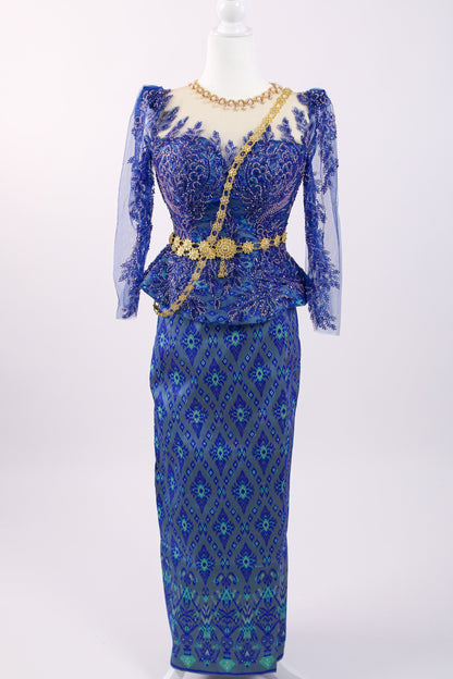 Sapphire Set — Lace Top + Pattern Skirt