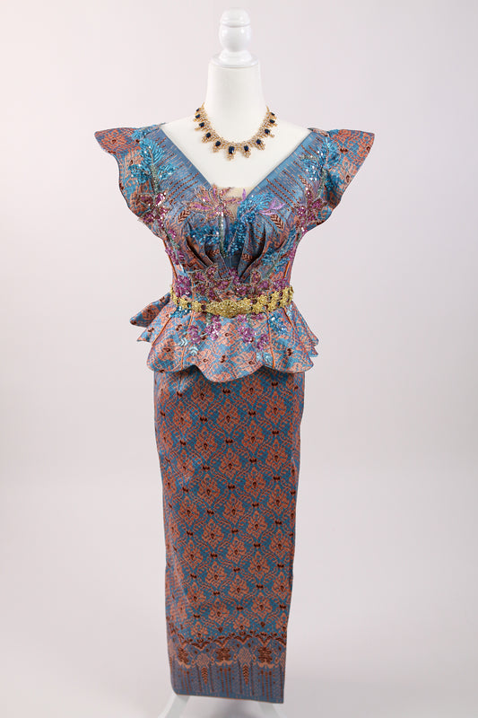 Azure Dream Set — Blue Ruffled Top + Pattern Skirt