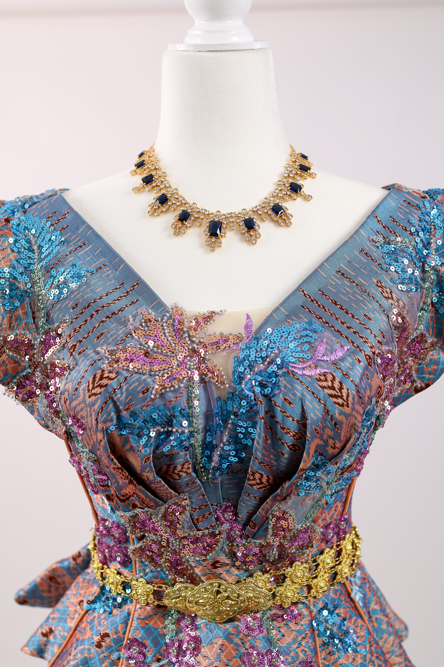 Azure Dream Set — Blue Ruffled Top + Pattern Skirt