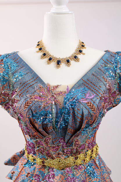 Azure Dream Set — Blue Ruffled Top + Pattern Skirt