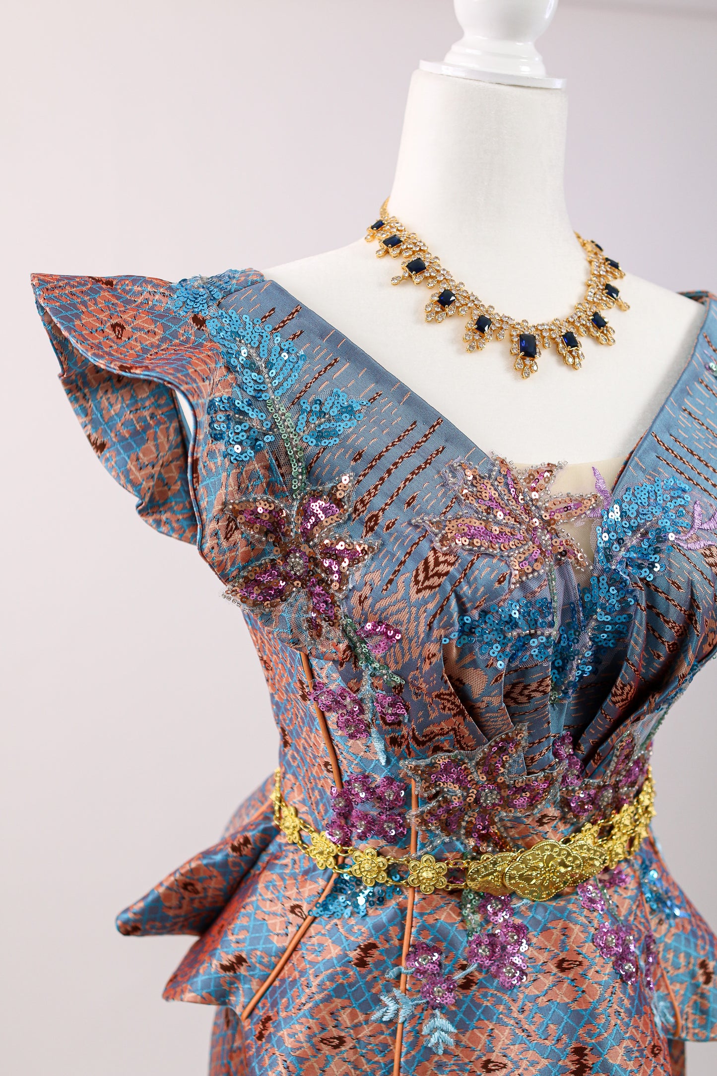 Azure Dream Set — Blue Ruffled Top + Pattern Skirt