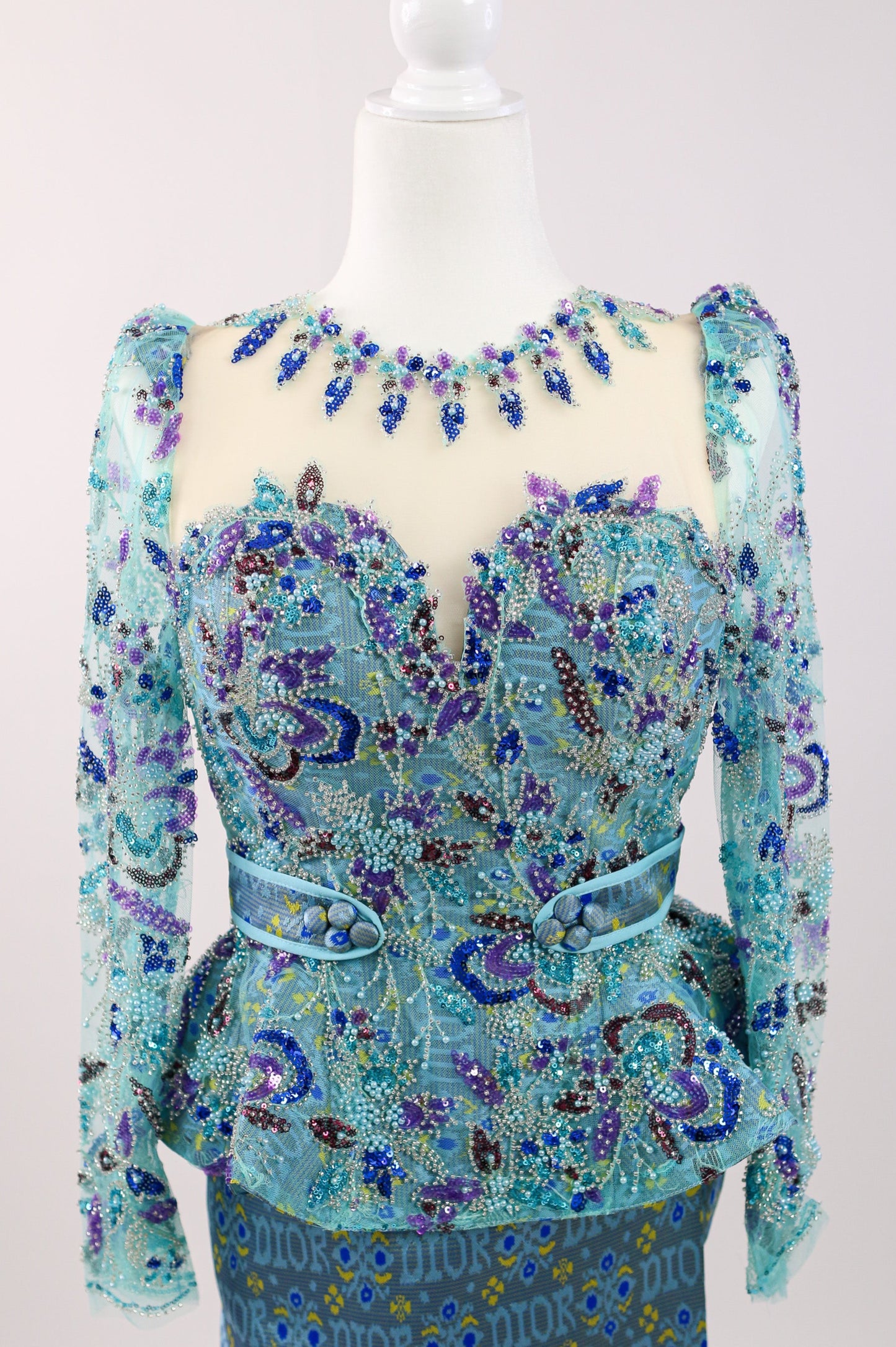 Delphine Lace Set — Blue Lace Top + Pattern Skirt