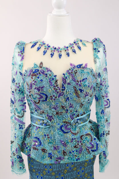 Delphine Lace Set — Blue Lace Top + Pattern Skirt