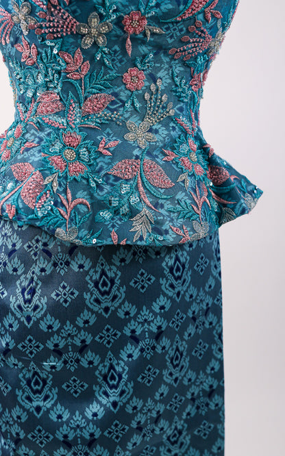 Oceana Lace Set — Blue Lace Top + Pattern Skirt