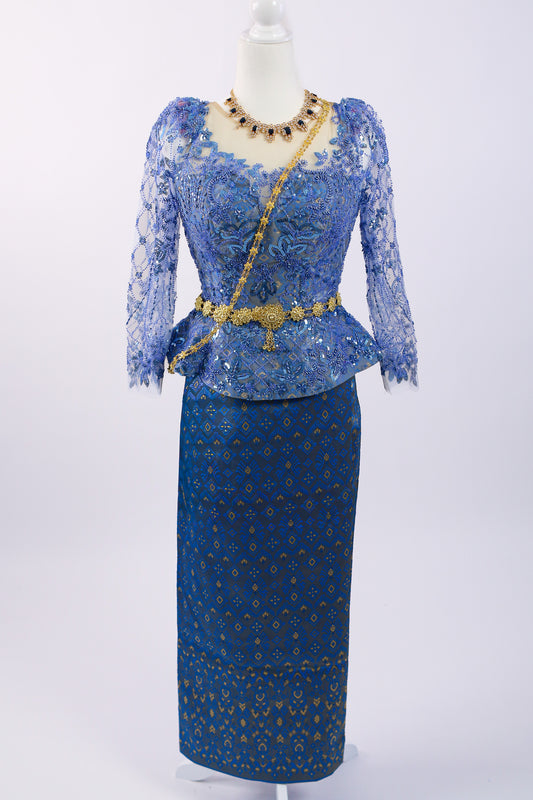 Celeste Set — Blue Lace Top + Pattern Skirt