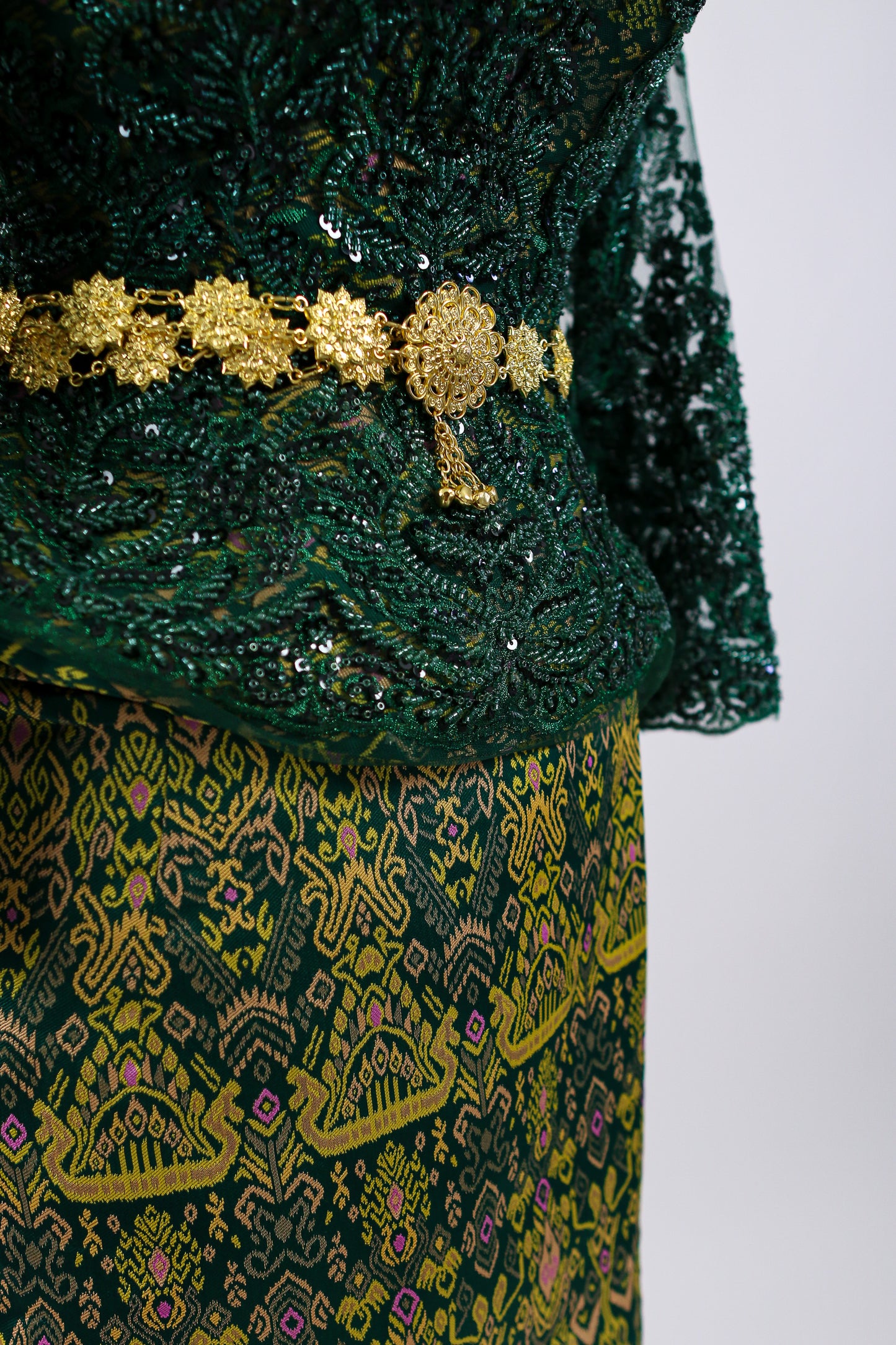 Angkor Emerald Set — Green Lace Top + Pattern Skirt