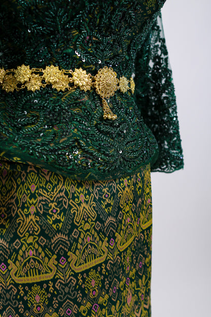 Angkor Emerald Set — Green Lace Top + Pattern Skirt