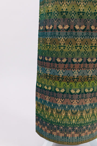 Labrinth Set — Teal-Green Beaded Top + Stripe Pattern Skirt