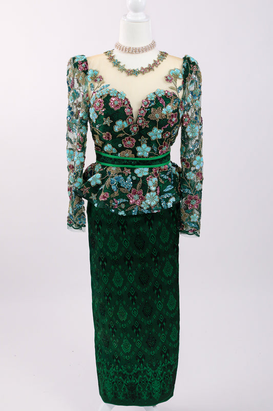 Garden of Eve Set — Green Floral Top + Pattern Skirt