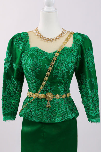 Grove Set — Green Lace Top + Sleek Skirt