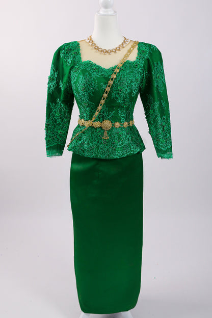 Grove Set — Green Lace Top + Sleek Skirt