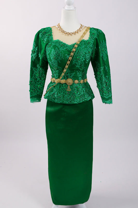 Grove Set — Green Lace Top + Sleek Skirt