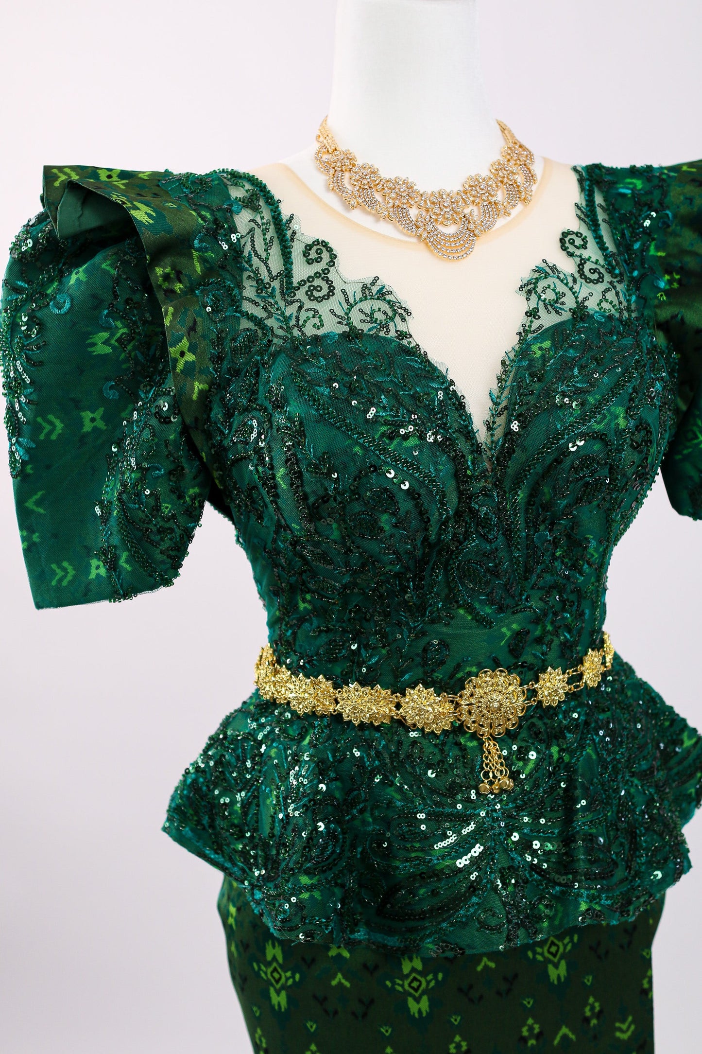 Cypress Set — Green Beaded Top + Pattern Skirt