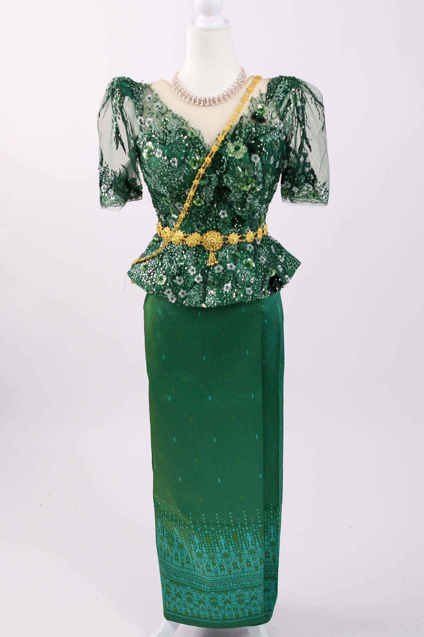 Jade Tempest Set — Green Beaded Top + Ombre Skirt
