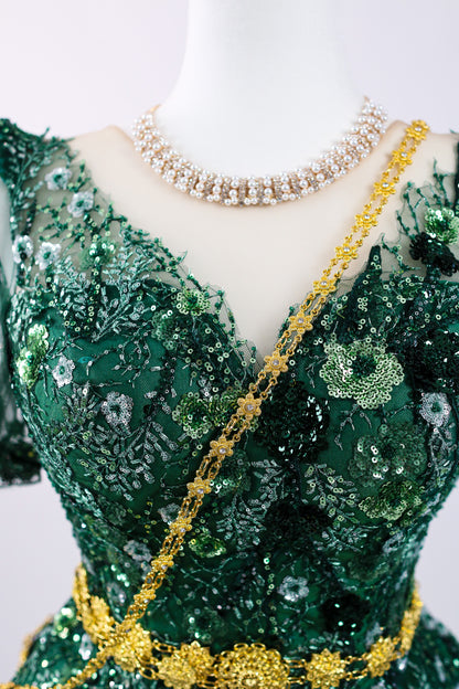 Jade Tempest Set — Green Beaded Top + Ombre Skirt