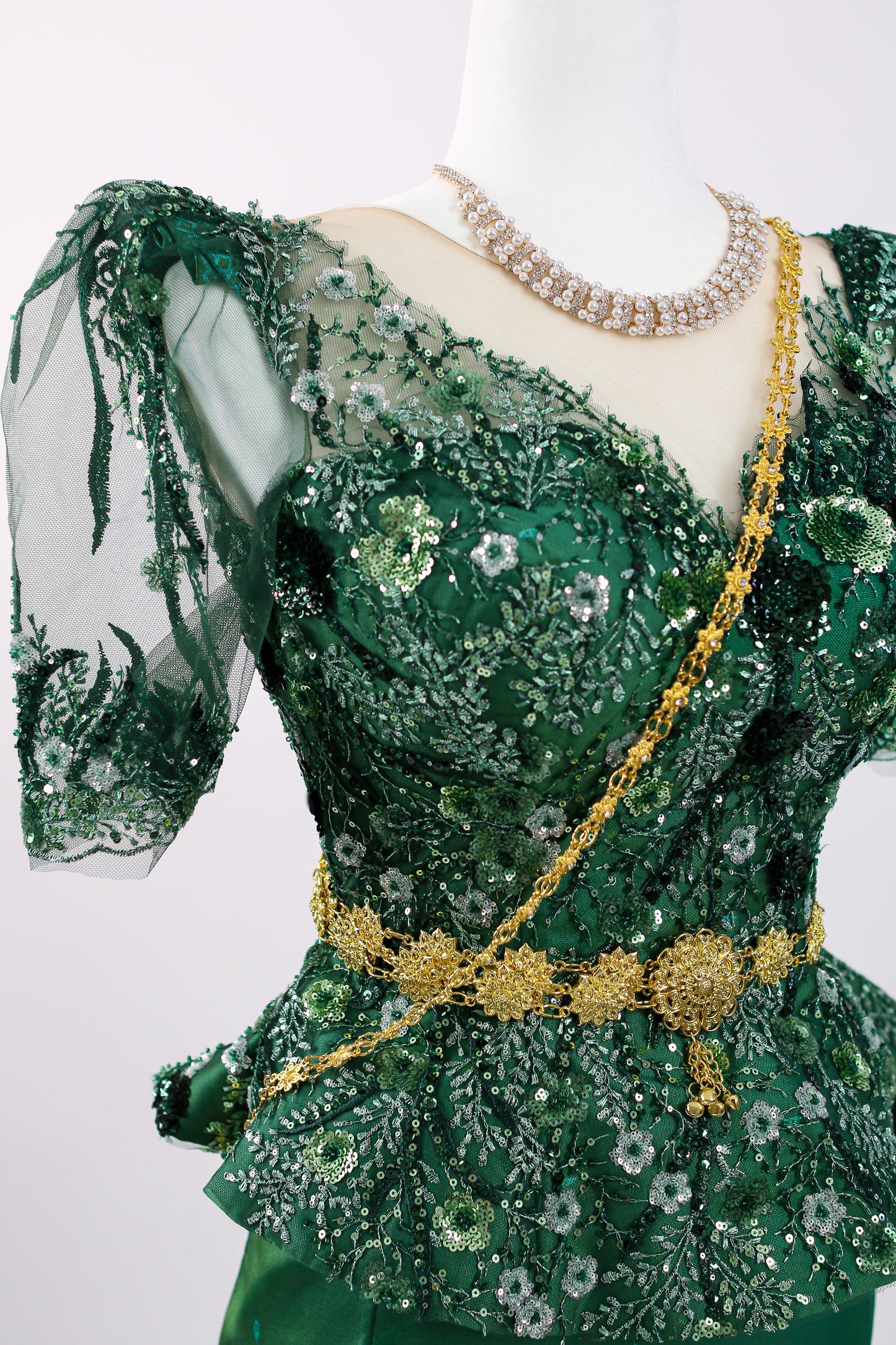 Jade Tempest Set — Green Beaded Top + Ombre Skirt