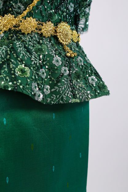 Jade Tempest Set — Green Beaded Top + Ombre Skirt