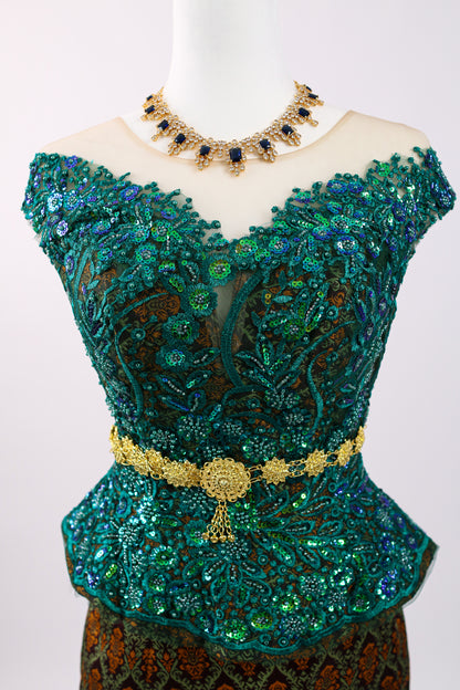 Eden Set — Green Lace Top + Brown Pattern Skirt