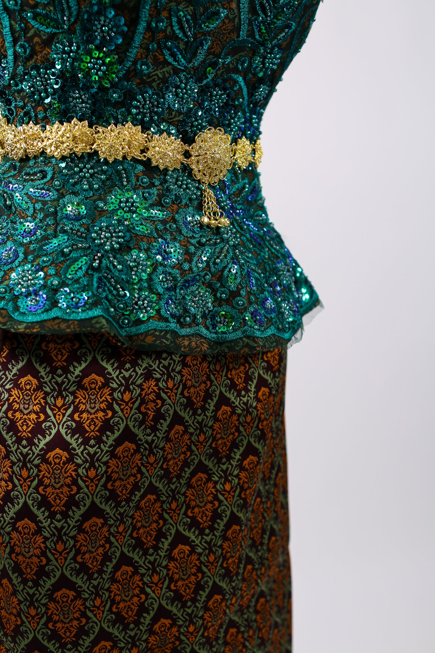 Eden Set — Green Lace Top + Brown Pattern Skirt