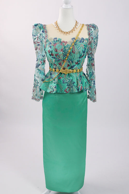 Ariel Aqua Set — Green Lace Top + Mint Skirt