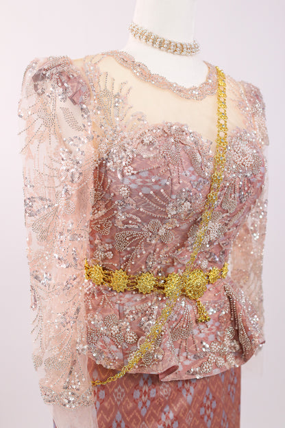 Blush Champagne Set — Pink Lace Top + Pattern Skirt
